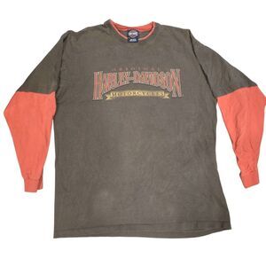 Harley-Davidson Vintage Brown and Orange Long Sleeve Shirt Size Xl